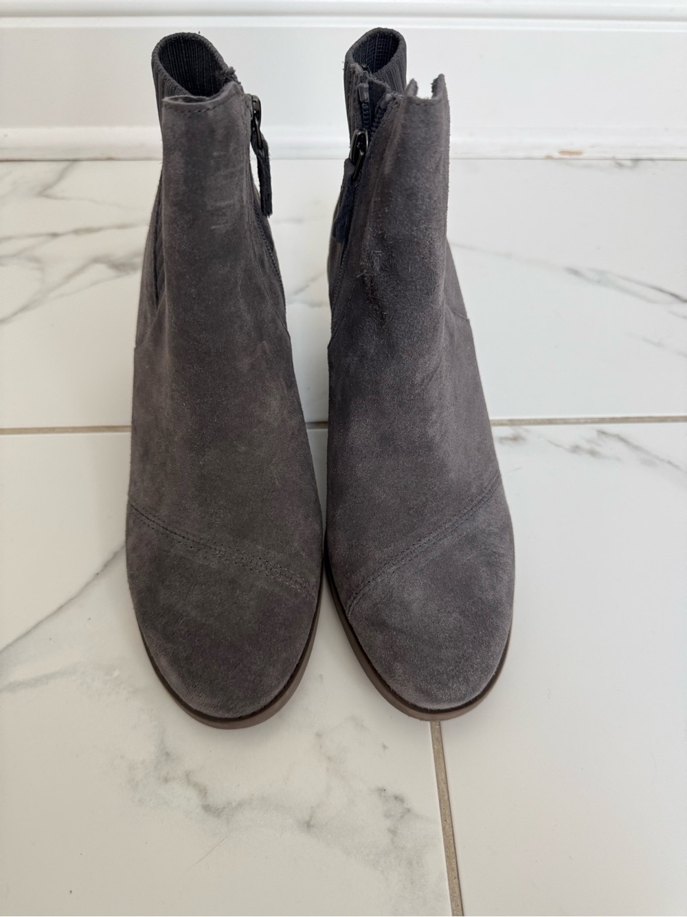 NWOT Toms Gray Suede Ankle Booties with Side Zipper